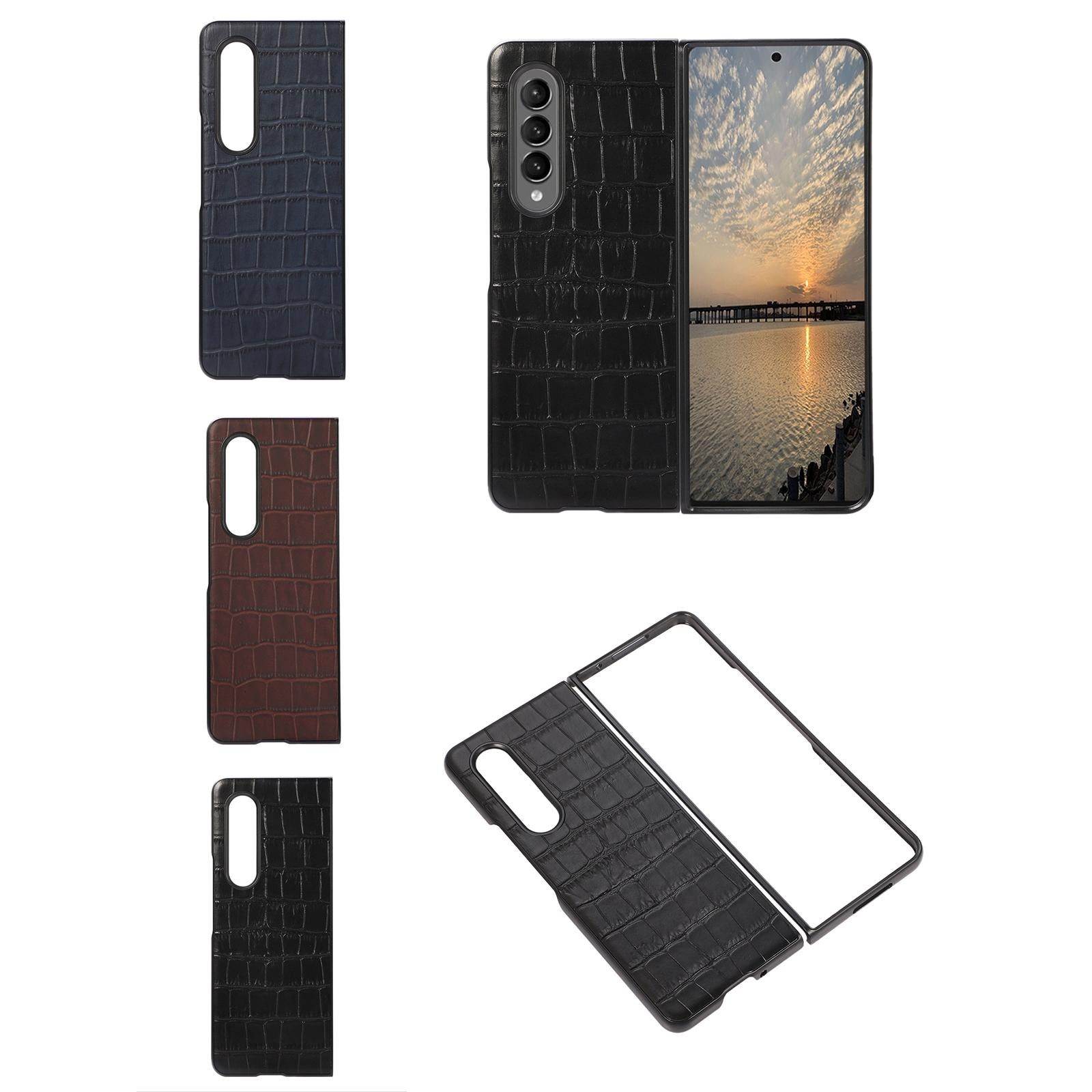 For Samsung Galaxy Z Fold4 5G Genuine Leather Crocodile Texture Phone Case - Brown 6