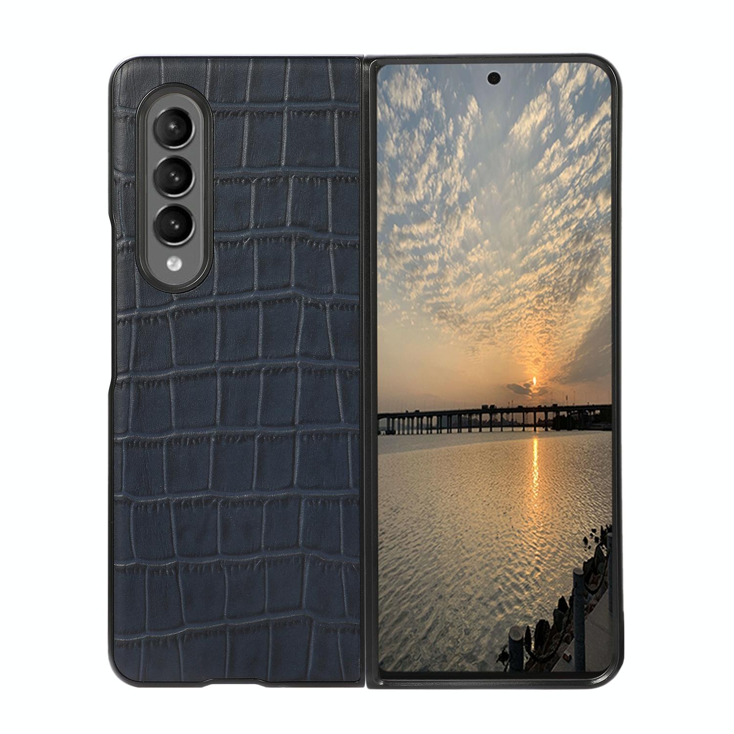 For Samsung Galaxy Z Fold4 5G Genuine Leather Crocodile Texture Phone Case - Brown 7