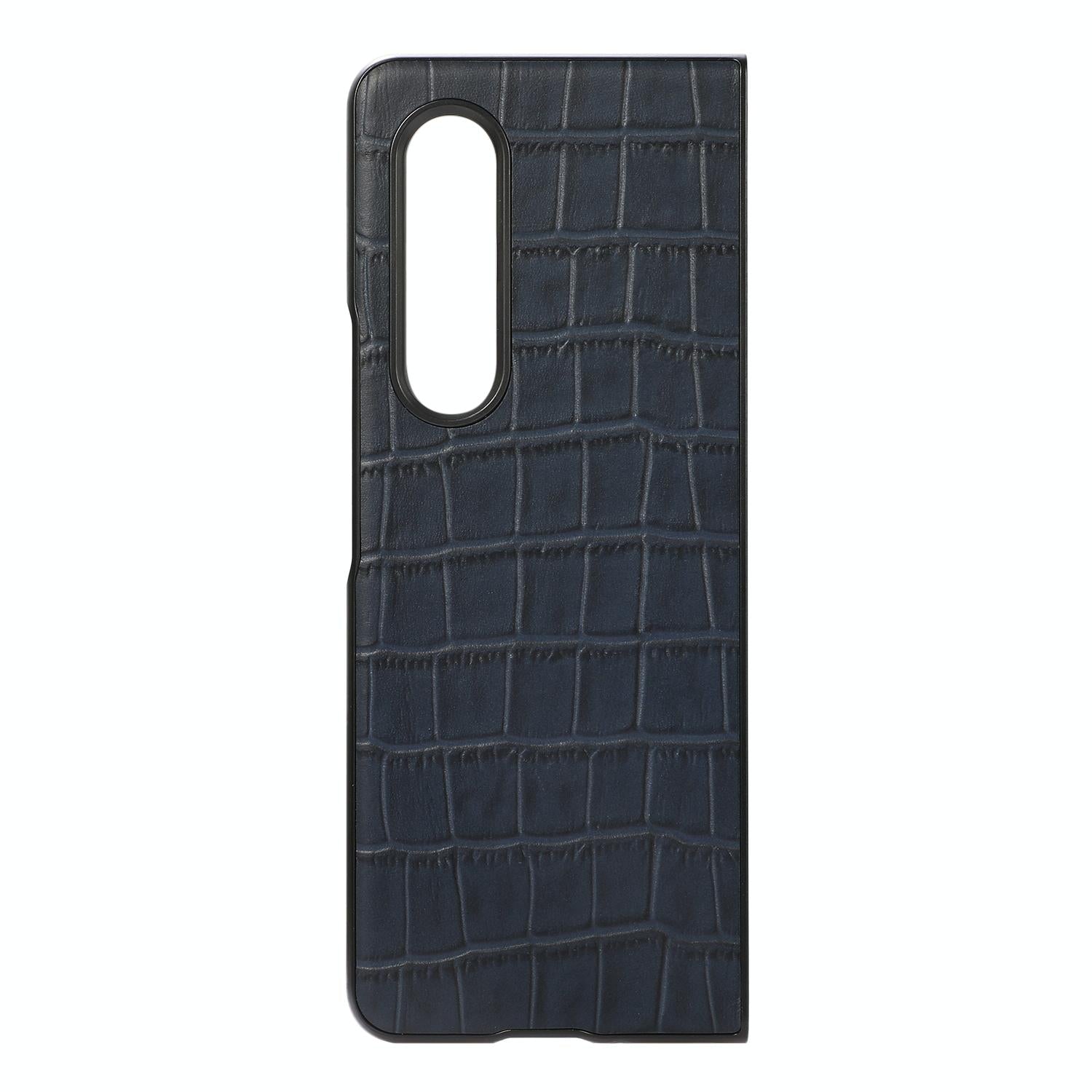 For Samsung Galaxy Z Fold4 5G Genuine Leather Crocodile Texture Phone Case - Brown 9