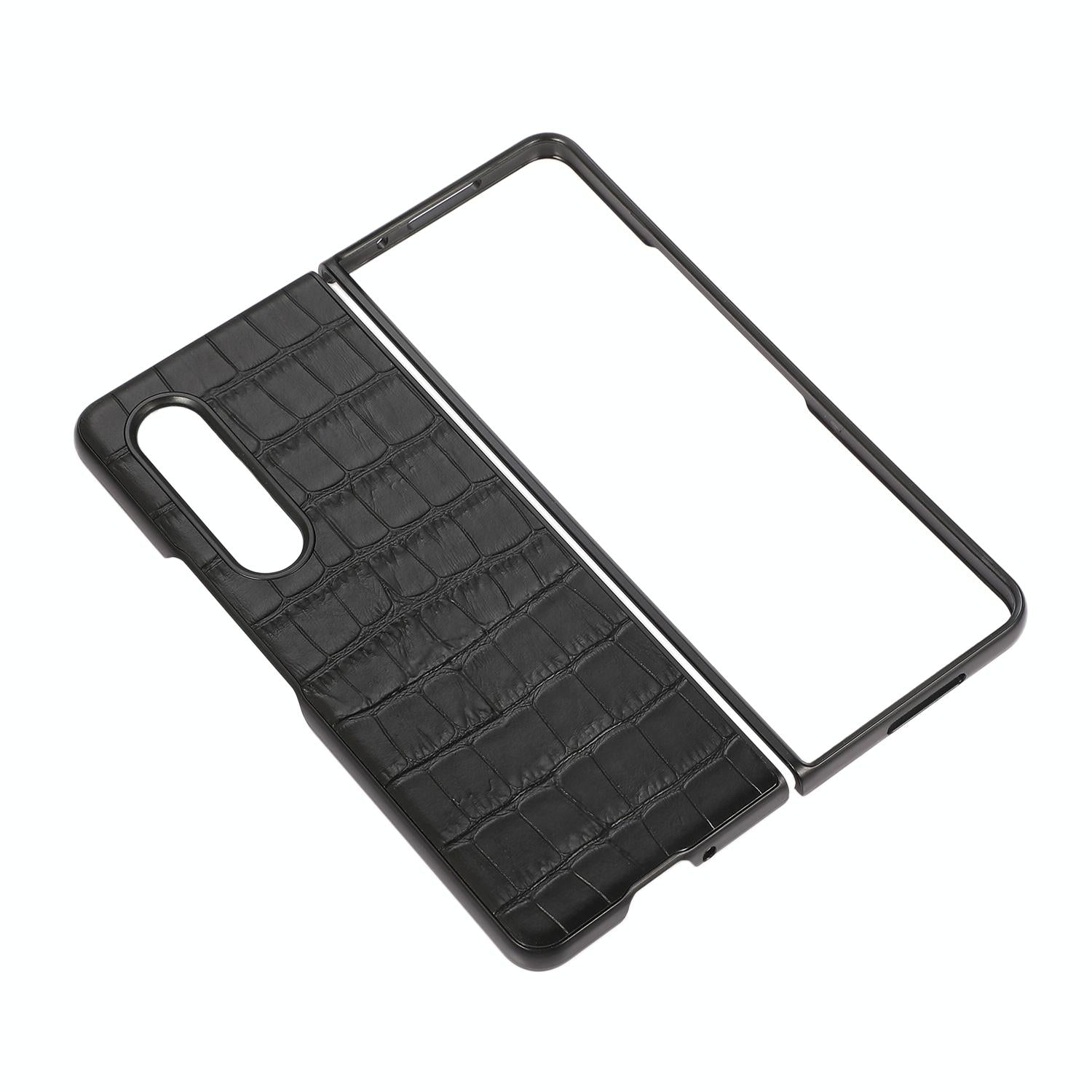For Samsung Galaxy Z Fold4 5G Genuine Leather Crocodile Texture Phone Case - Brown 11
