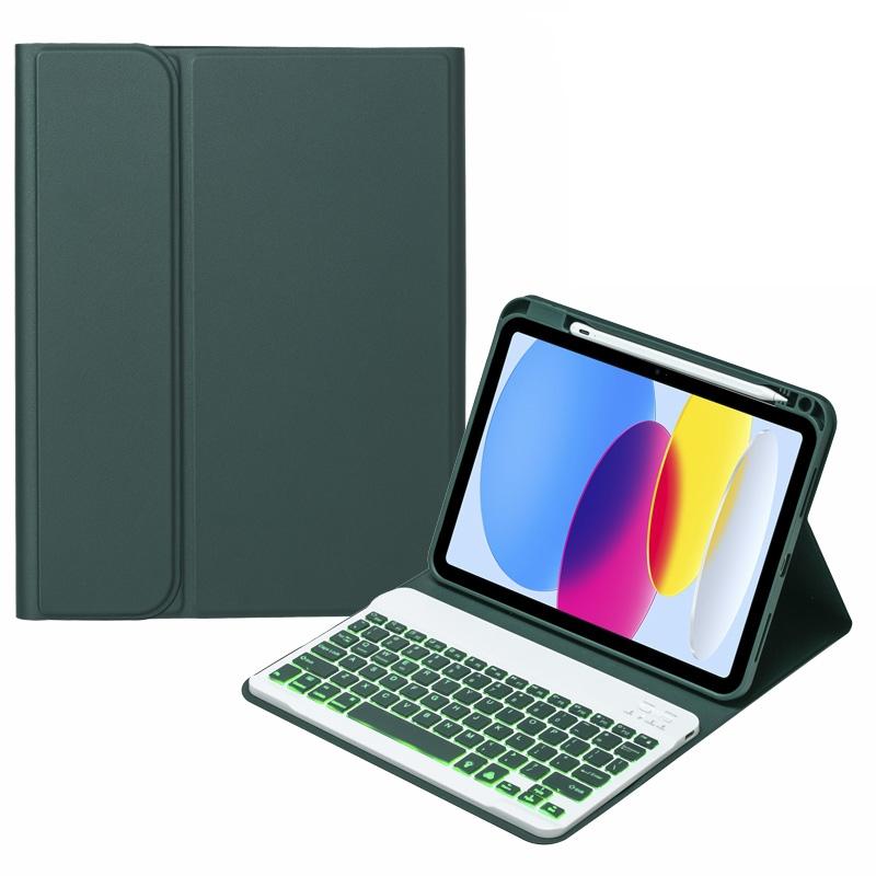10.9 Ipad 10Th Gen 2022 Backlit Keyboard Case With Pen Slot - Bluetooth Leather - Dark Green 11