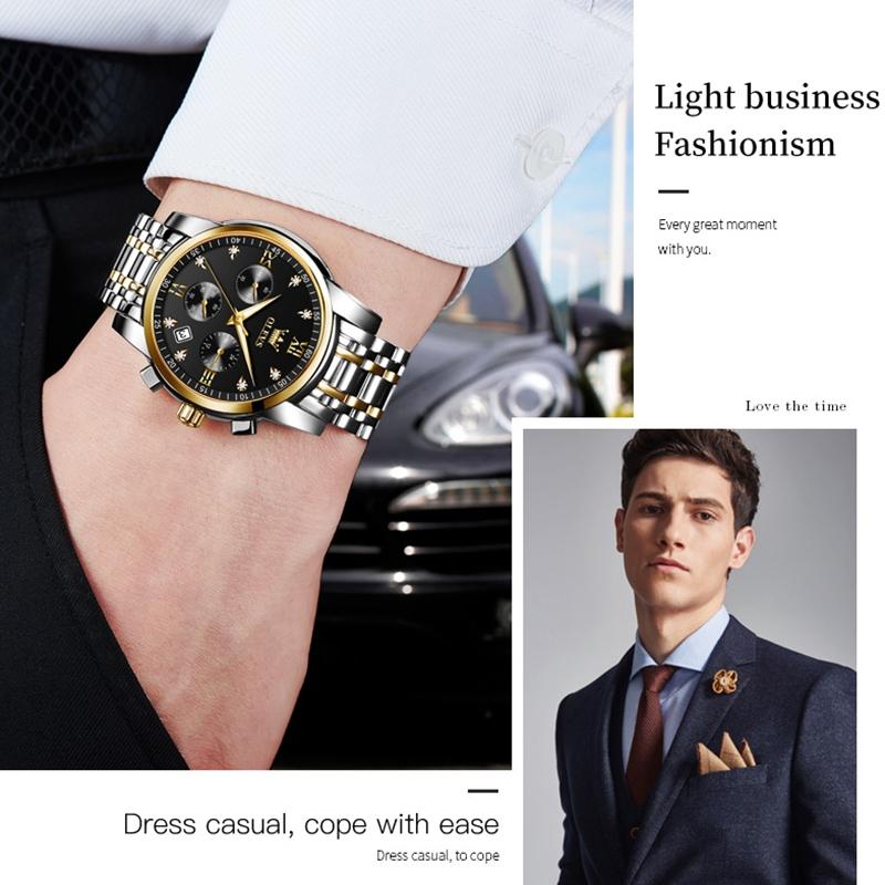 Waterproof Quartz Watch for Men - Multifunctional Business Design - White + Gold 7