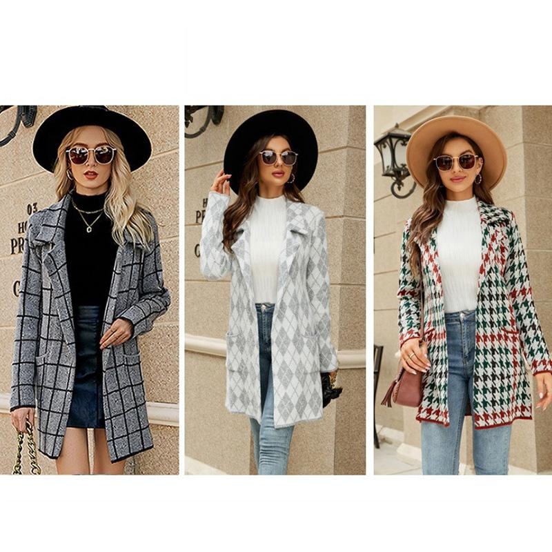 Autumn And Winter Long Sweater Collision Colour Knitted Cardigan Trench Coat - Dark Grey - S 4