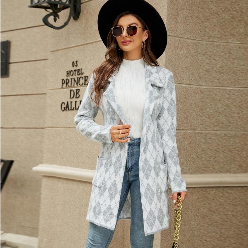 Autumn And Winter Long Sweater Collision Colour Knitted Cardigan Trench Coat - Dark Grey - S 7