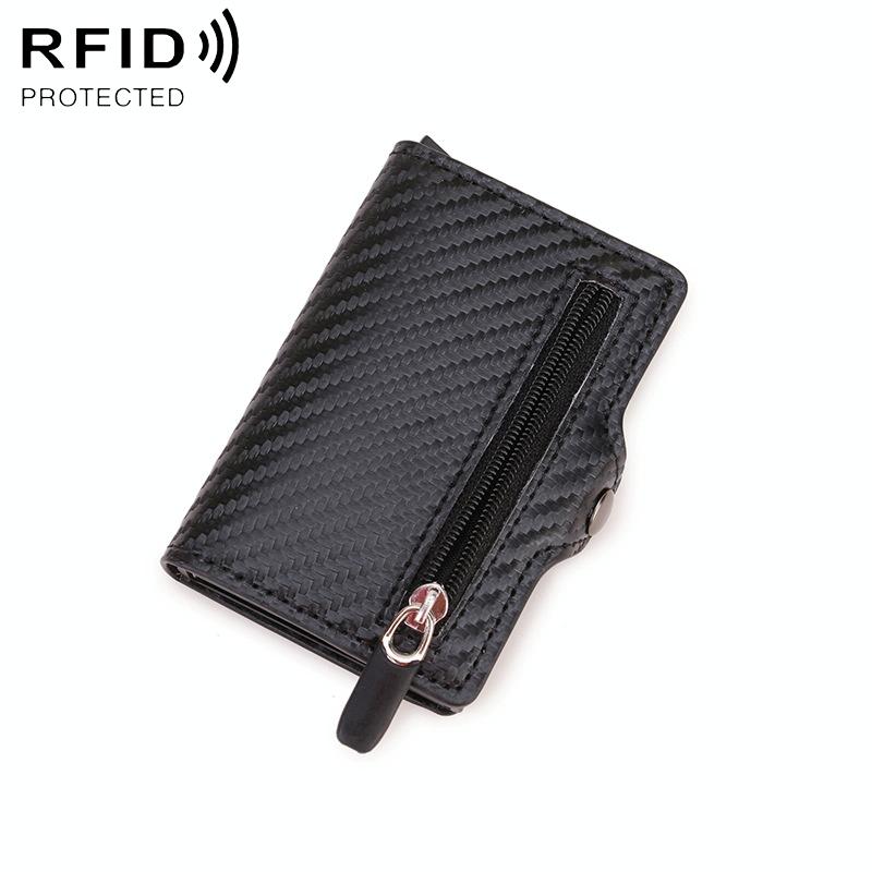 Multi-card Rfid Leather Holder with Metal Accent - Black Carbon Fibers