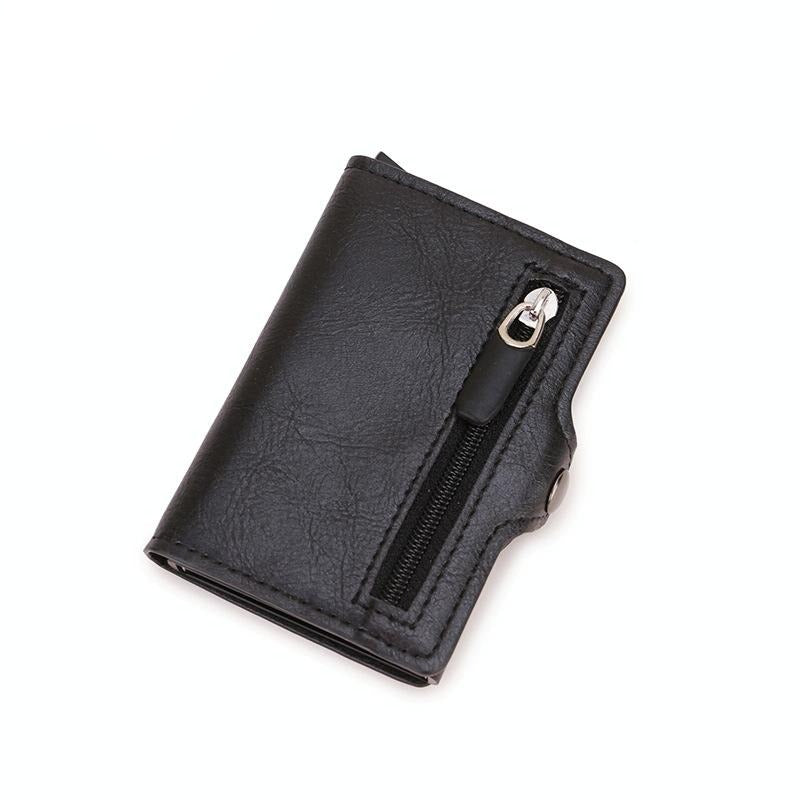 Multi-card Rfid Leather Holder with Metal Accent - Black Carbon Fibers