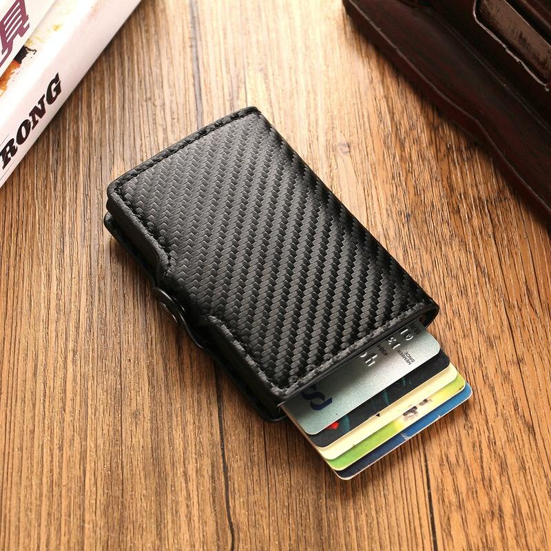 Multi-card Rfid Leather Holder with Metal Accent - Black Carbon Fibers 6