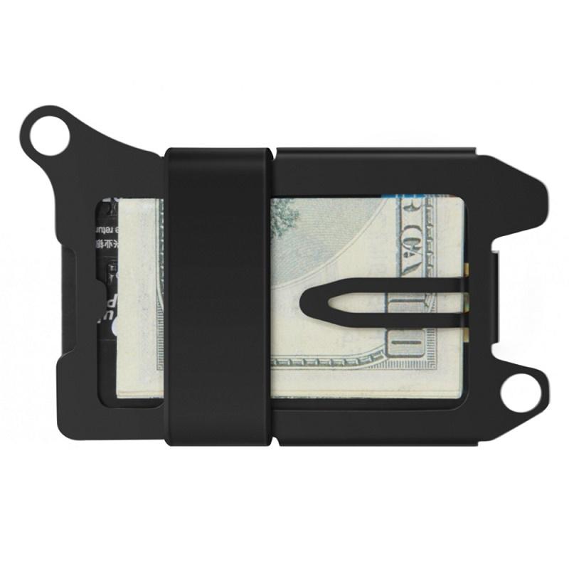 Rfid Metal Card Holder Compact Edc Wallet - Black Cloth Belt 4