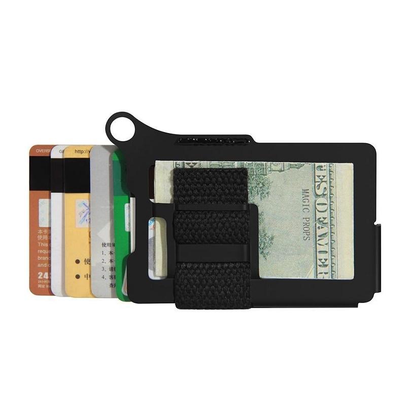 Rfid Metal Card Holder Compact Edc Wallet - Black Cloth Belt 5