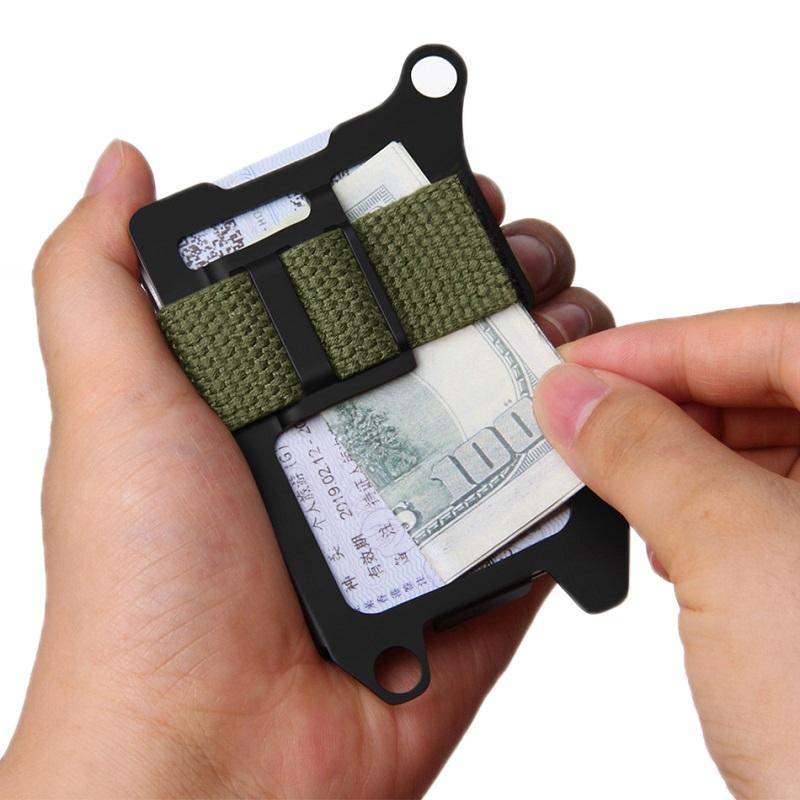 Rfid Metal Card Holder Compact Edc Wallet - Black Cloth Belt 6