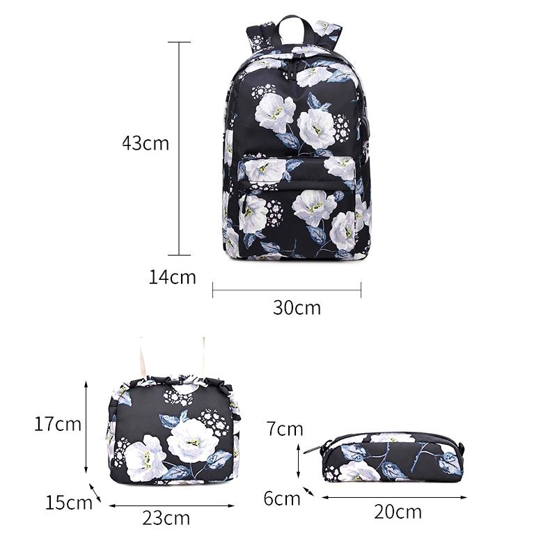 Small Fresh Printed Backpack Set - 3 Pieces for Students - Dark Blue 5