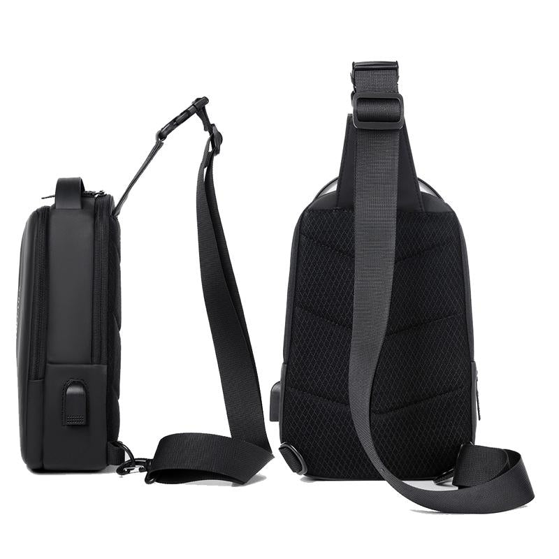 Compact Shoulder Sling USB Crossbody Chest Bag For Men - Black Gold 4