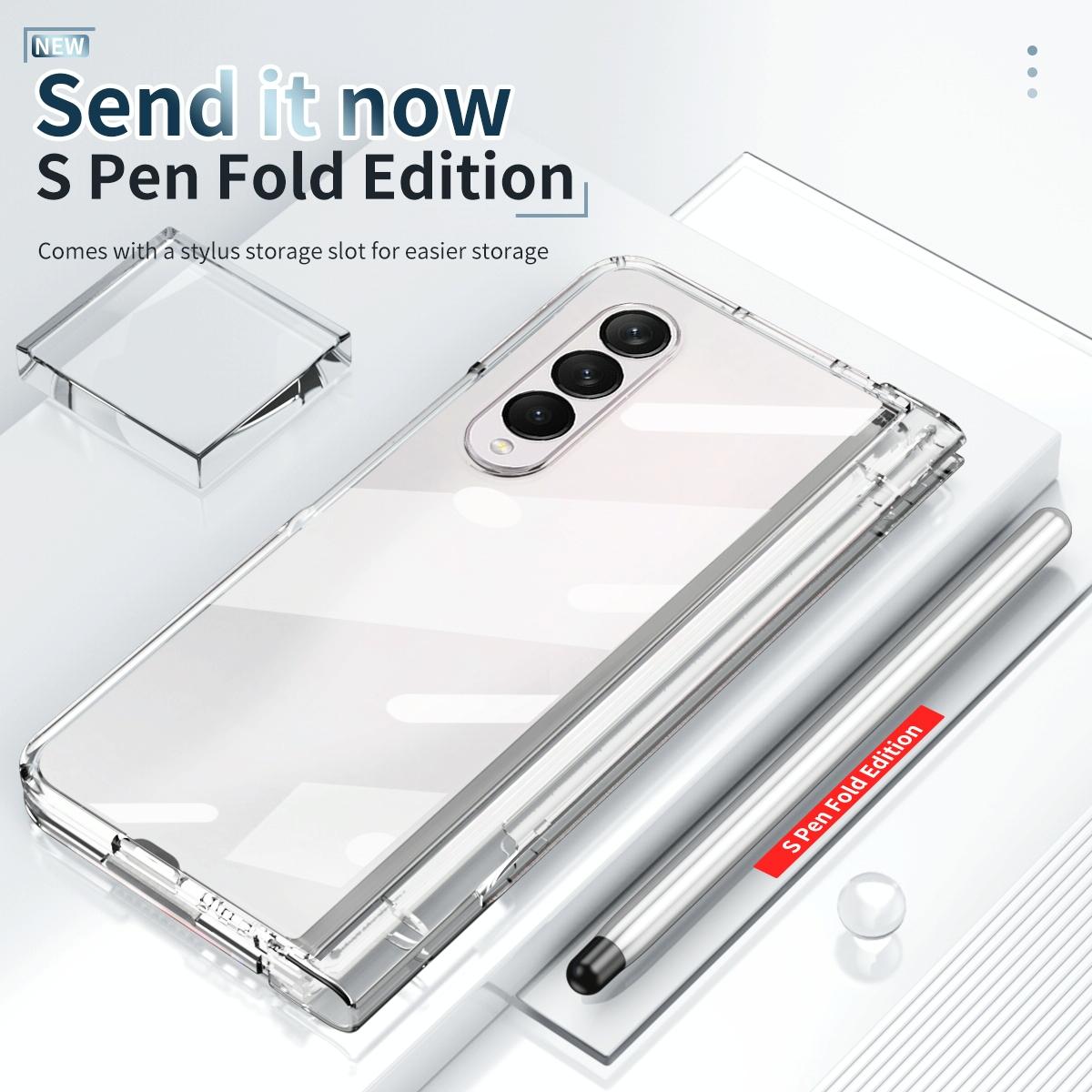 For Samsung Galaxy Z Fold4 5G Full Body Phone Case with Integrated Hinge and Pen Slot - Silver 4