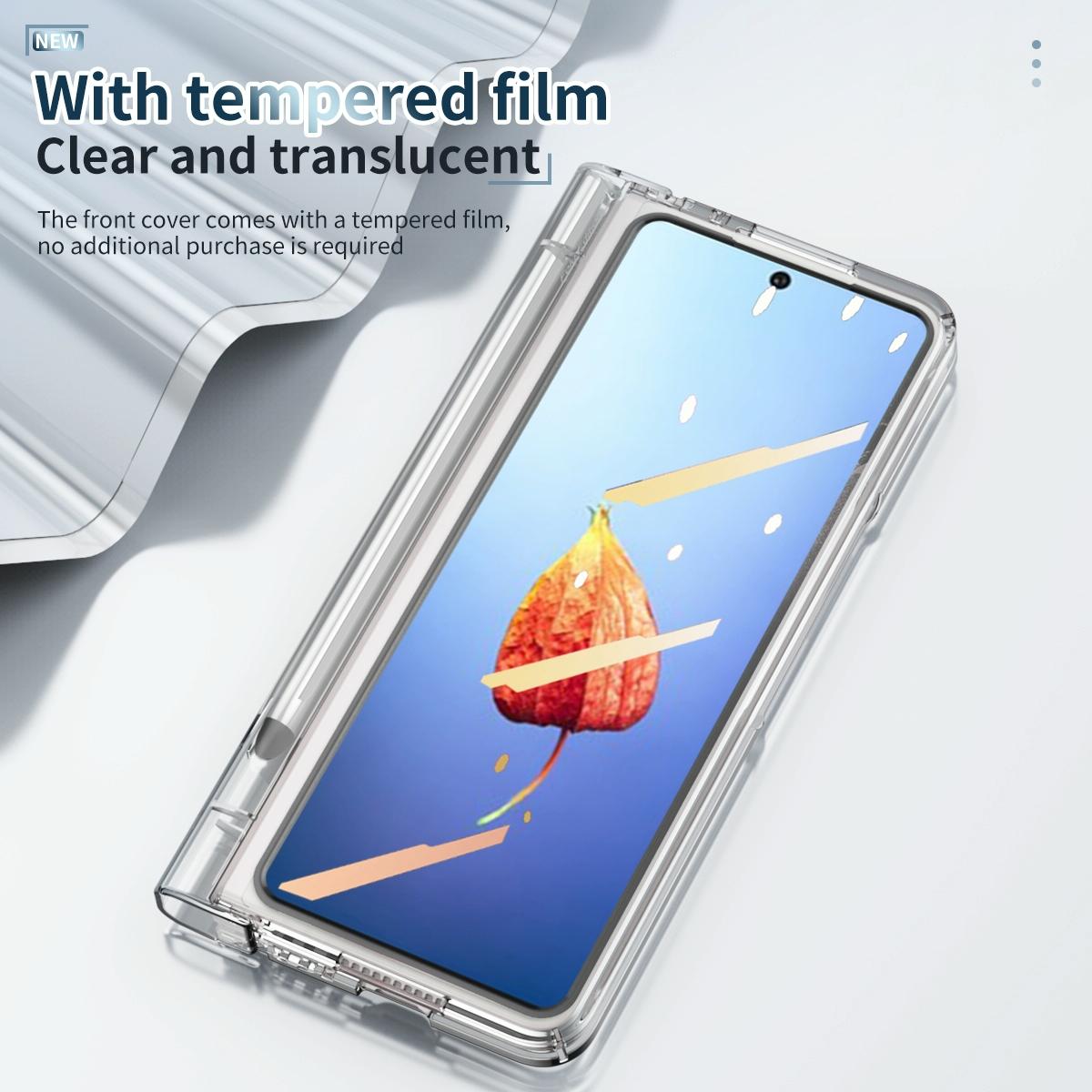 For Samsung Galaxy Z Fold4 5G Full Body Phone Case with Integrated Hinge and Pen Slot - Silver 6