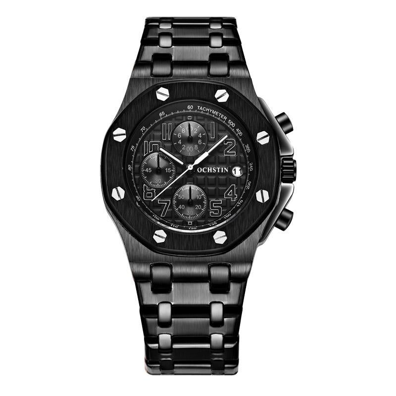 Waterproof Luminous Men Watch with Steel Strap - 6100d - Black 01