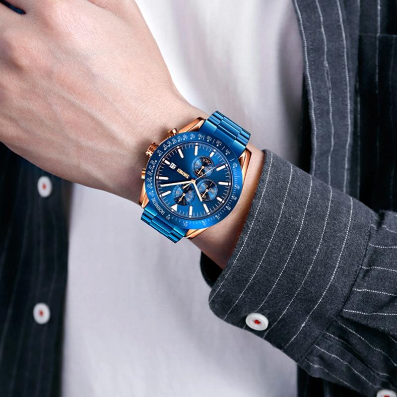 Stainless Steel Strap Quartz Watch for Men with Date and Six Pin Design - Silver Black 5