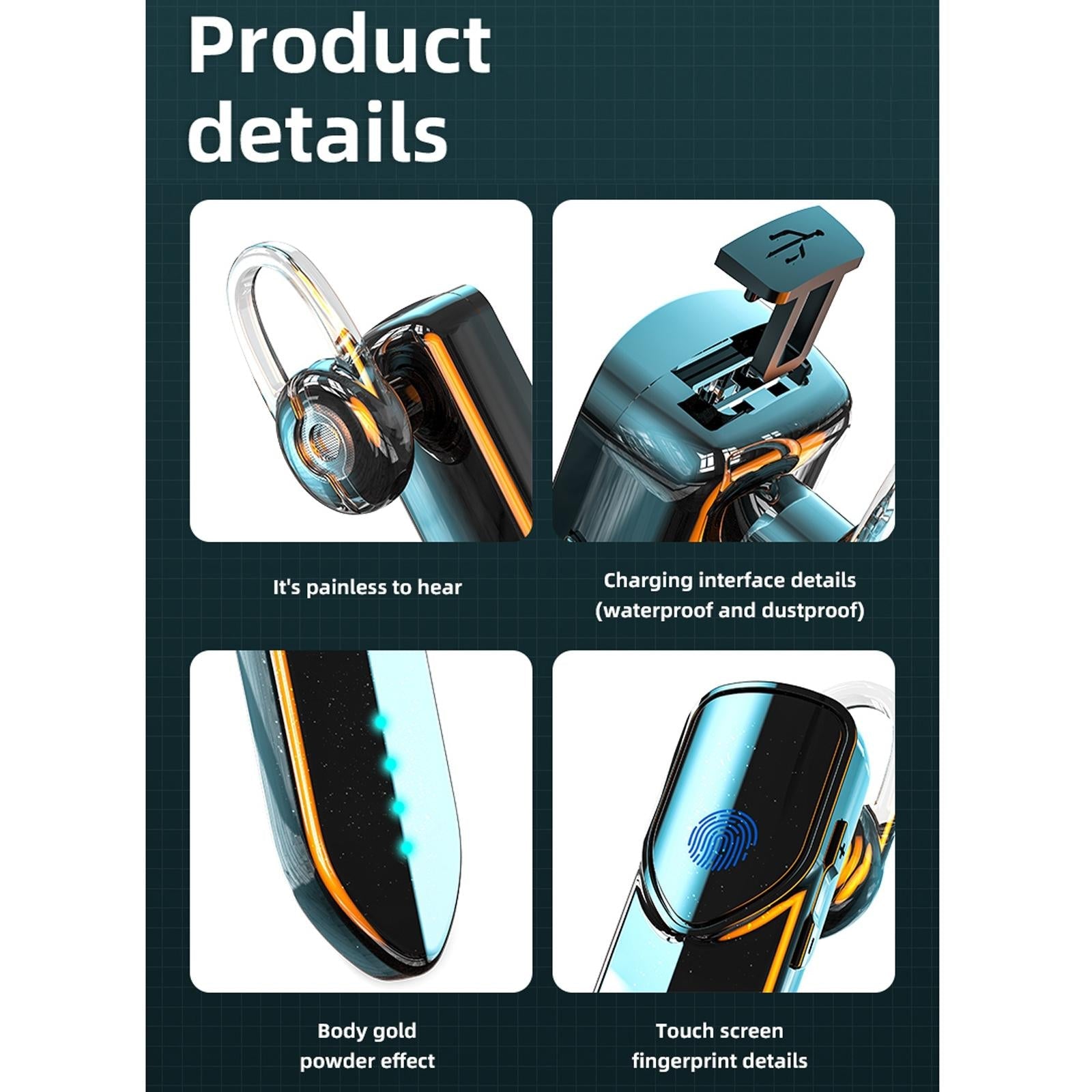 Business Style Bluetooth 5.0 Earphone with Fingerprint Touch - Blue 10