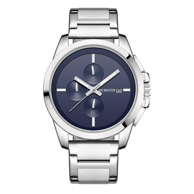 Men Pilot Series Multifunctional Quartz Watch with Steel Band - Black + Rose Gold