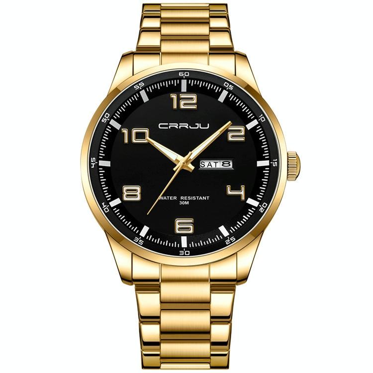 Waterproof Men Business Watch with Calendar and Steel Strap - Golden