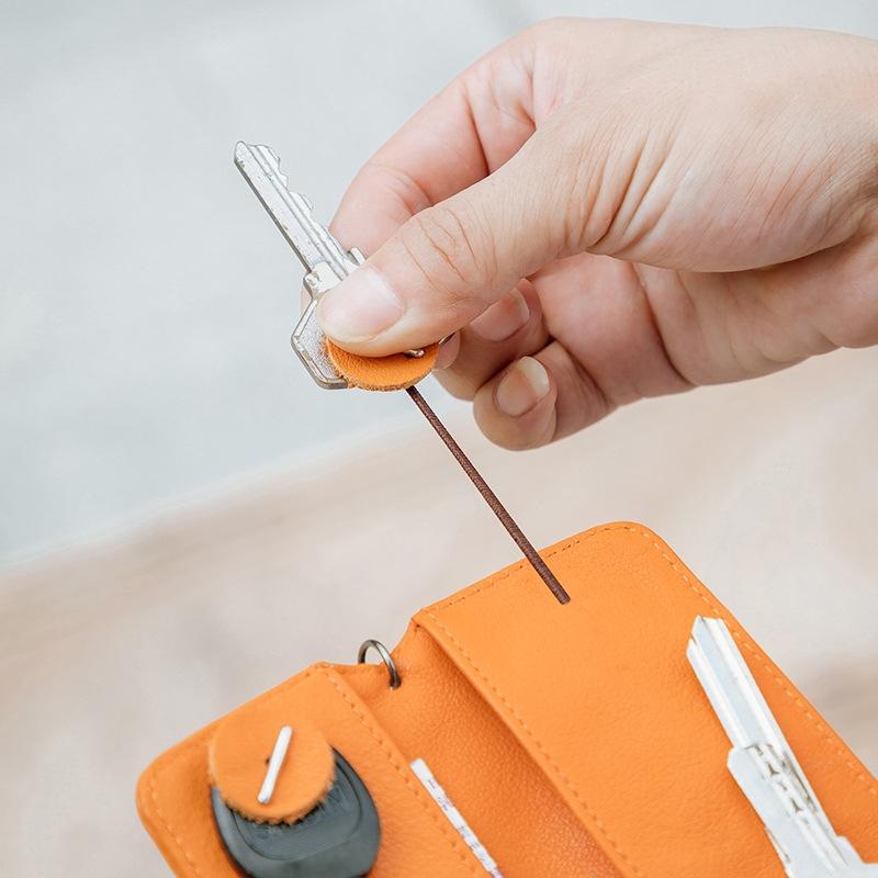 Leather Key Case With Pull Out Coin Purse Compact Key Storage For Men And Women - Orange 7
