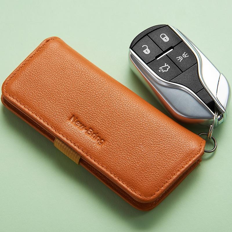 Leather Key Case With Pull Out Coin Purse Compact Key Storage For Men And Women - Orange 8