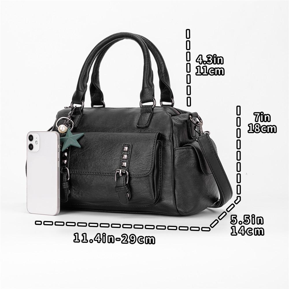 Large Capacity Crossbody Shoulder Bag in Pebbled Leather - Black 4