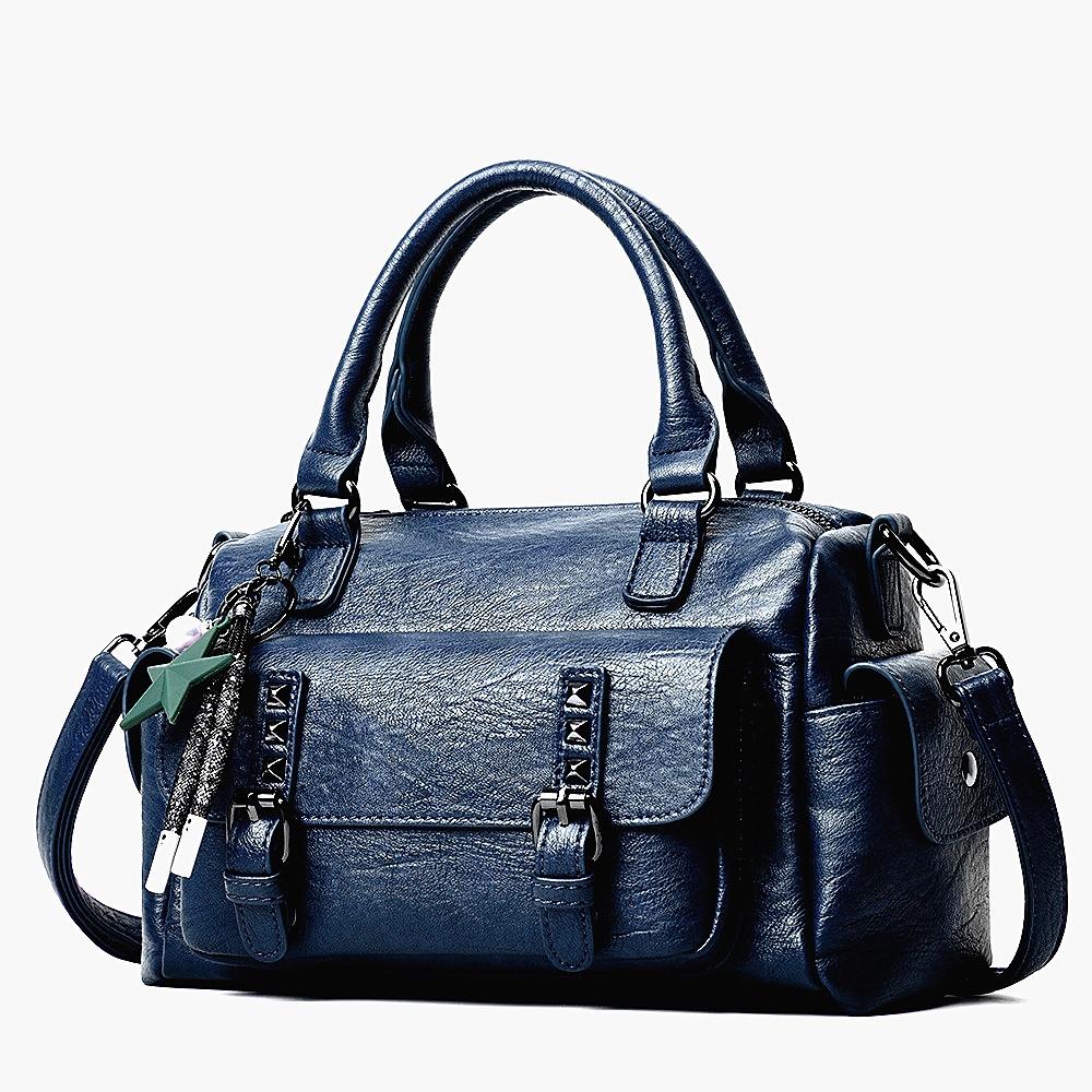 Large Capacity Crossbody Shoulder Bag in Pebbled Leather - Black 14