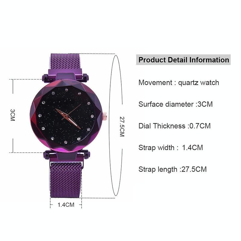 Starry Diamond Geometric Quartz Watch with Magnet Buckle - Luxury Mesh for Women - Black 4