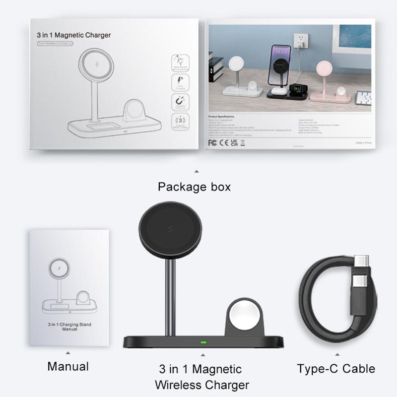 3 In 1 Magnetic Wireless Charger For Iphone & Airpods - Black 8