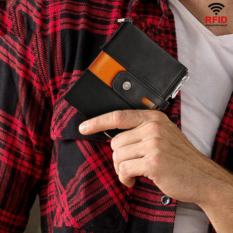 Retro Mens Coin Purse with Rfid Protection - Brown 7