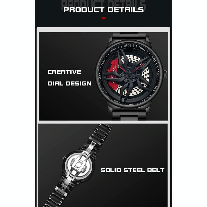 Men 360 Degree Hollow Spinning Dial Quartz Watch with Steel Strap - Blue 5