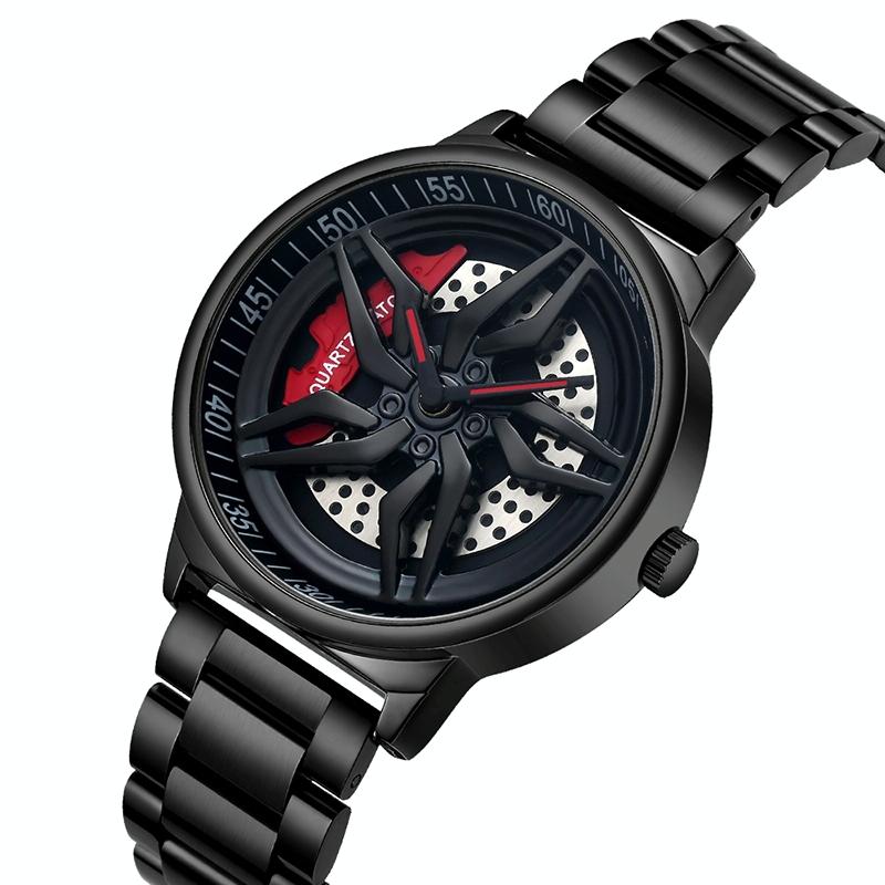 Men 360 Degree Hollow Spinning Dial Quartz Watch with Steel Strap - Blue 13