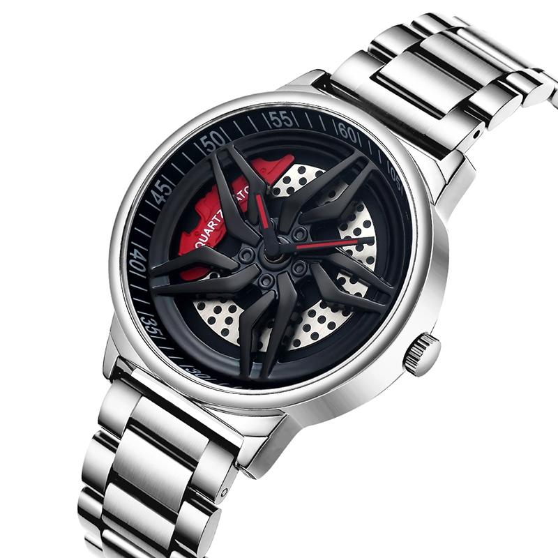 Men 360 Degree Hollow Spinning Dial Quartz Watch with Steel Strap - Blue 14