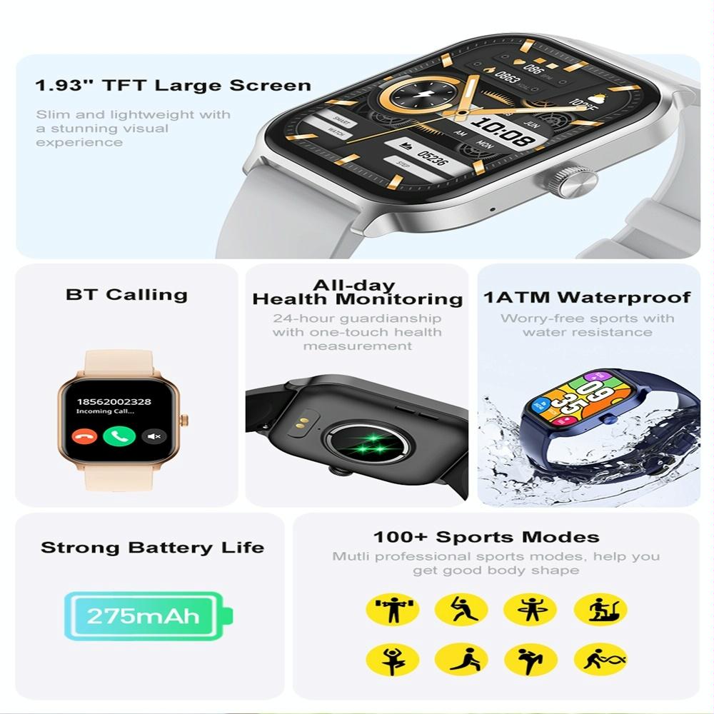 1.93 Inch Colour Screen Smart Watch Support Bluetooth Call / Health Monitoring - Blue 7