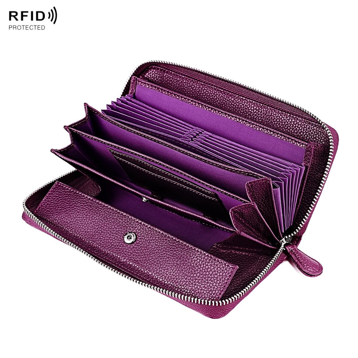 Stylish Rfid Clutch with Zipper - Lychee Texture - Purple