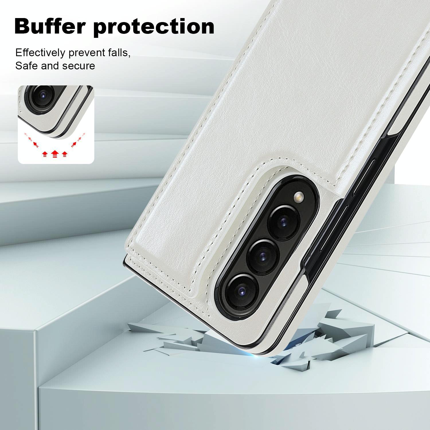 For Samsung Galaxy z Fold4 5G Foldable Phone Case with Double Buckle Card Slot - Red 8