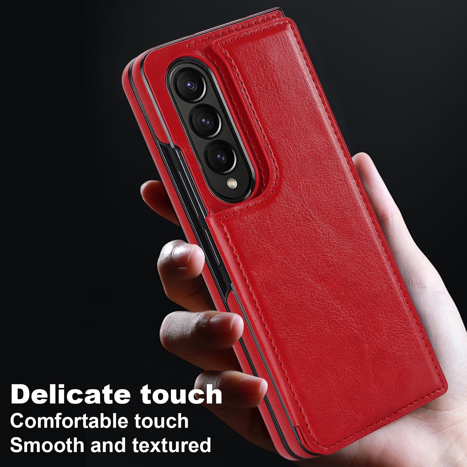 For Samsung Galaxy z Fold4 5G Foldable Phone Case with Double Buckle Card Slot - Red 14