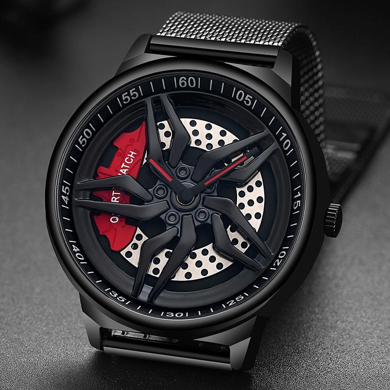 Men 360 Degree Hollow Dial Mesh Strap Quartz Watch - Spinning Design - Blue 4