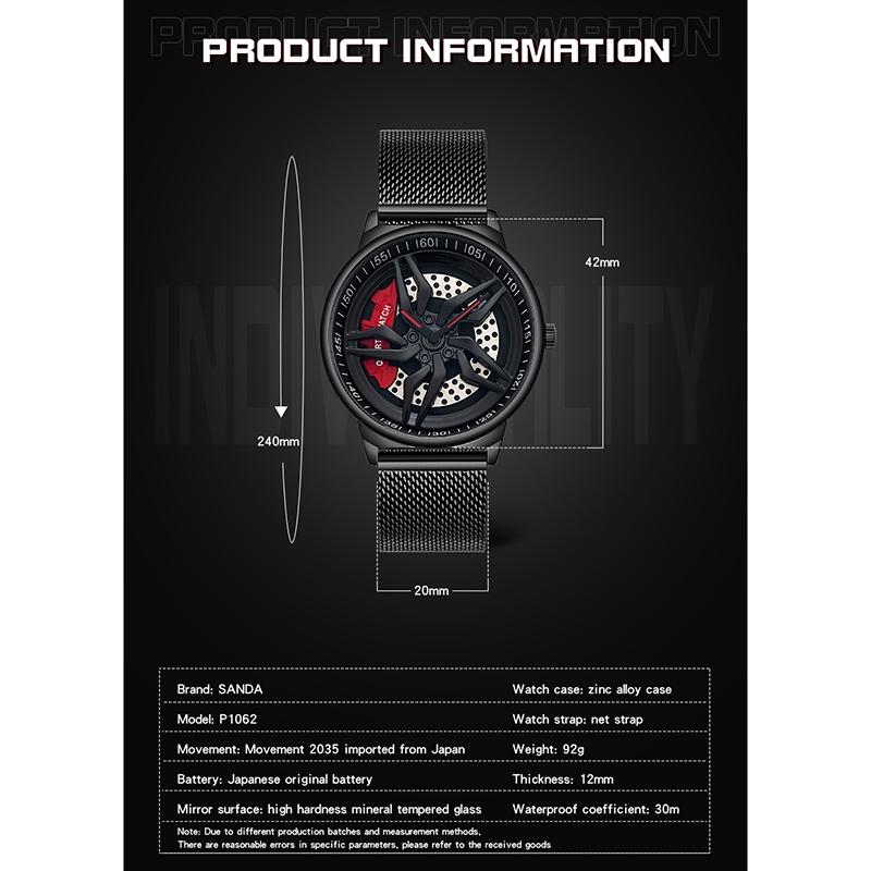 Men 360 Degree Hollow Dial Mesh Strap Quartz Watch - Spinning Design - Blue 8