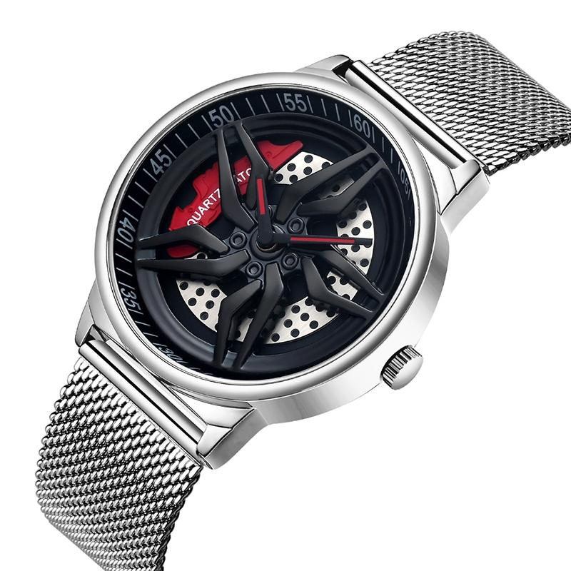 Men 360 Degree Hollow Dial Mesh Strap Quartz Watch - Spinning Design - Blue 9