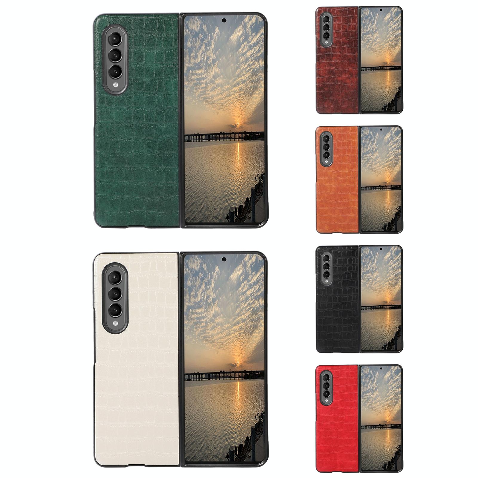 For Samsung Galaxy Z Fold4 5G Foldable Crocodile Texture Phone Case - Pu Leather - Green 5