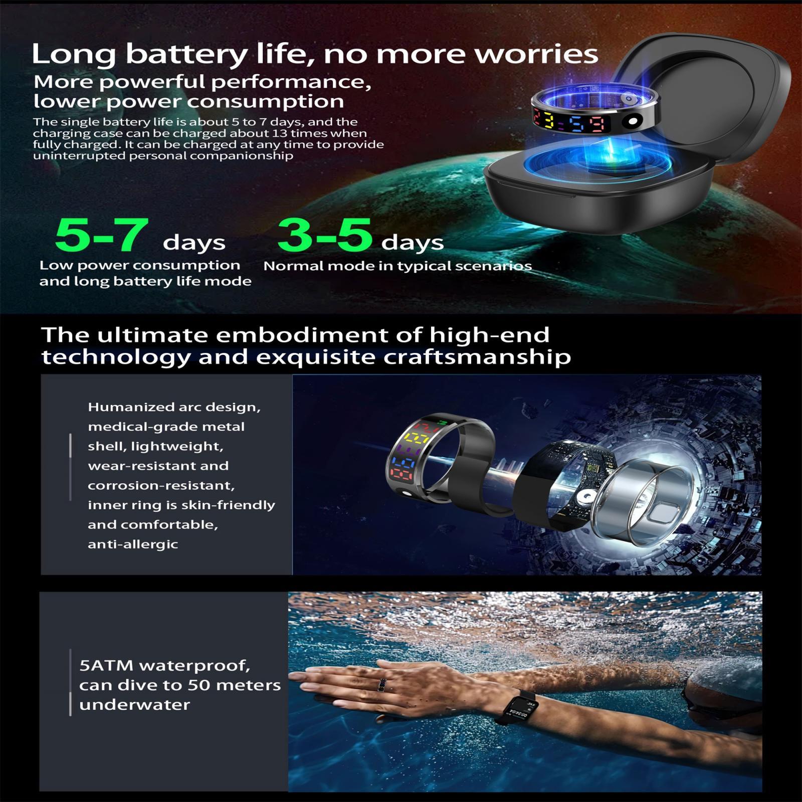Smart Ring Heart Rate Blood Oxygen Sleep Sports Size 11 - Silver 8