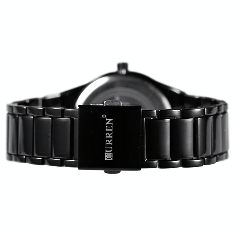 Waterproof Full Steel Quartz Watch - Fashion Business Calendar - Black Case White Face 5