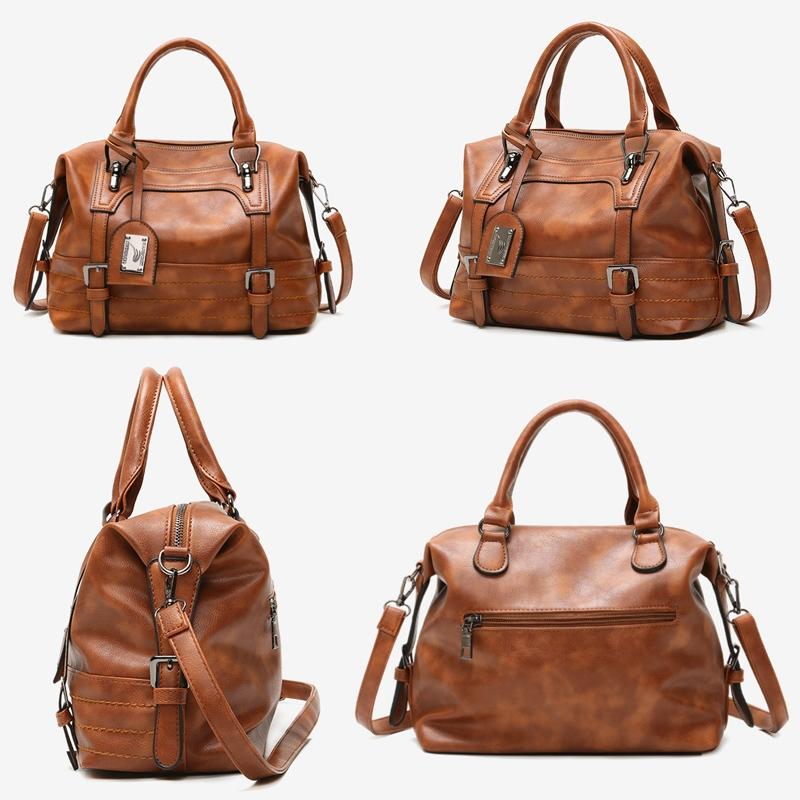 Soft Faced Casual Handbag - Large Diagonal Shoulder Bag - Brown 5