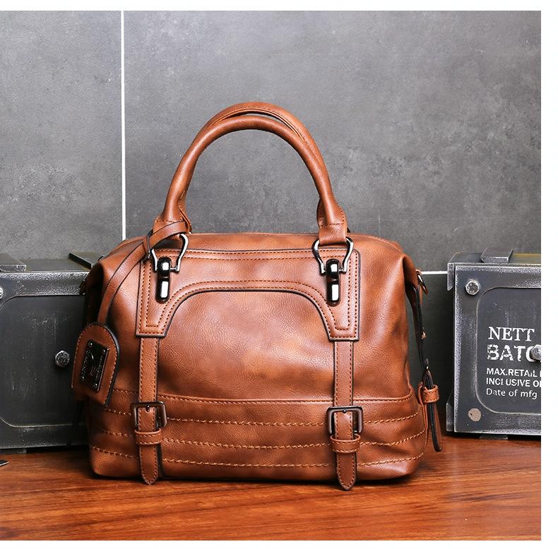 Soft Faced Casual Handbag - Large Diagonal Shoulder Bag - Brown 10
