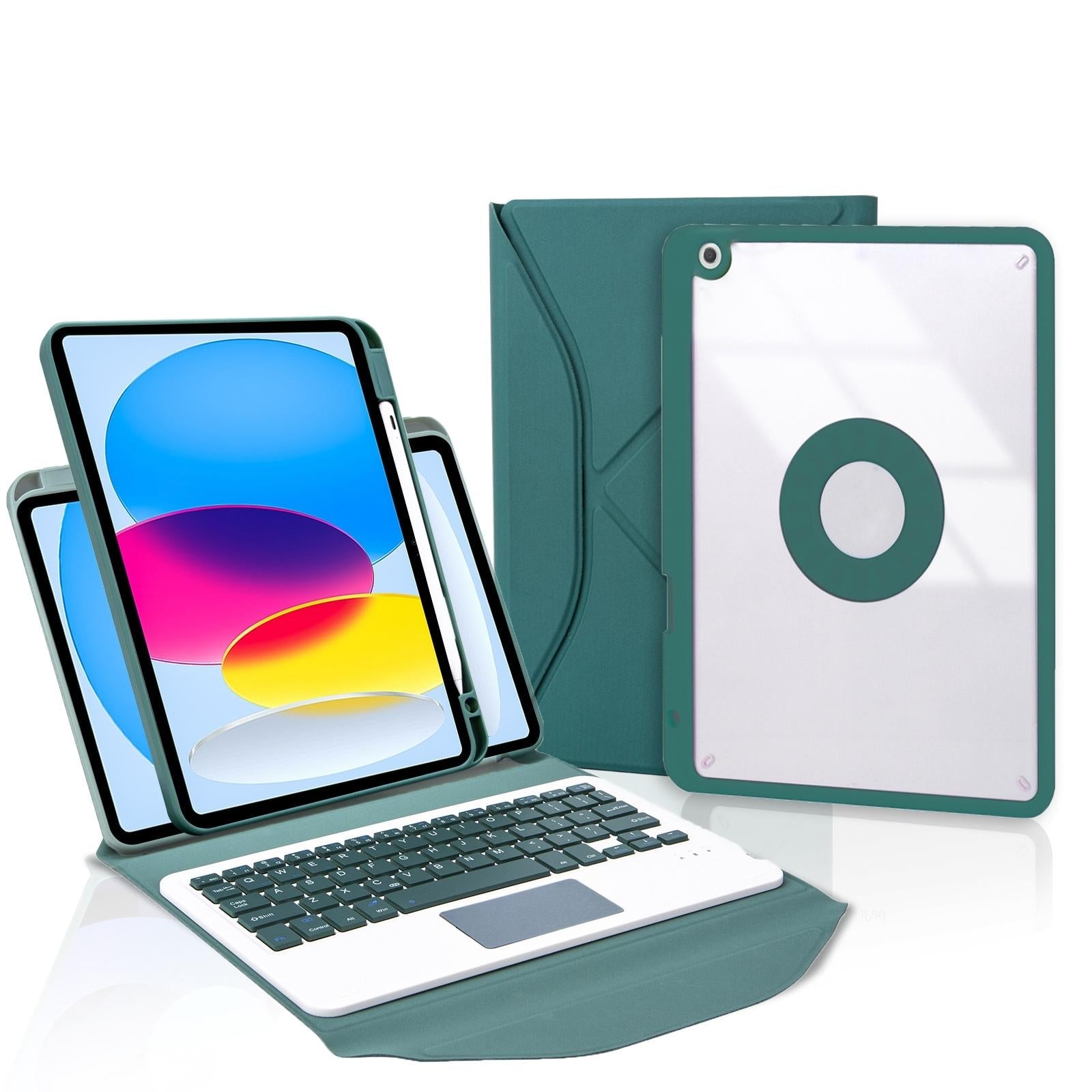 Bluetooth Keyboard Leather Tablet Case With Pen Slot And Touchpad - Green 6