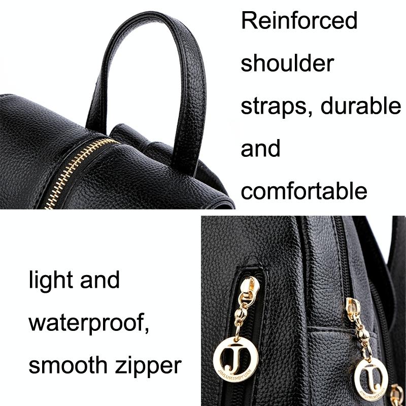 Leather Travel Backpack - Anti-theft Compact - Black 12