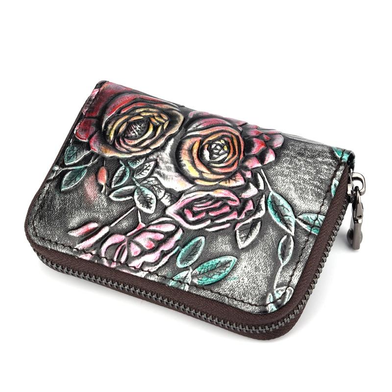 Hand Painted Leather Card Holder Silver