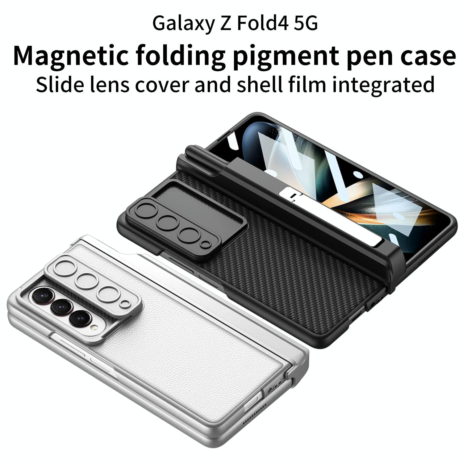 For Samsung Galaxy Z Fold4 5G Magnetic Leather Flip Case With Holder - Silver 9