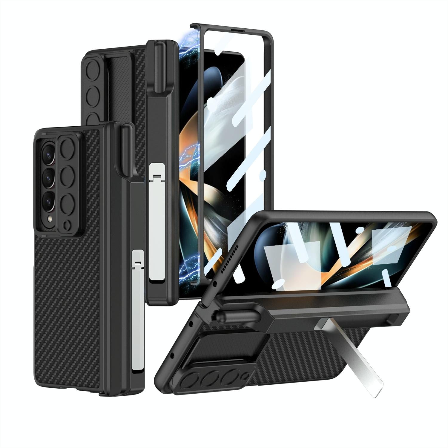 For Samsung Galaxy Z Fold4 5G Magnetic Leather Flip Case With Holder - Silver 11